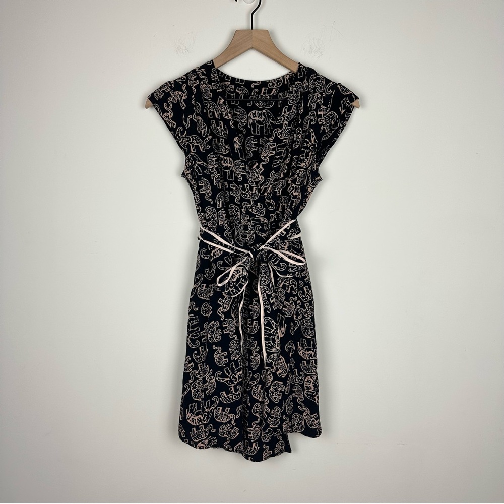 Anthropologie Black & Cream Elephant Print Dress, S